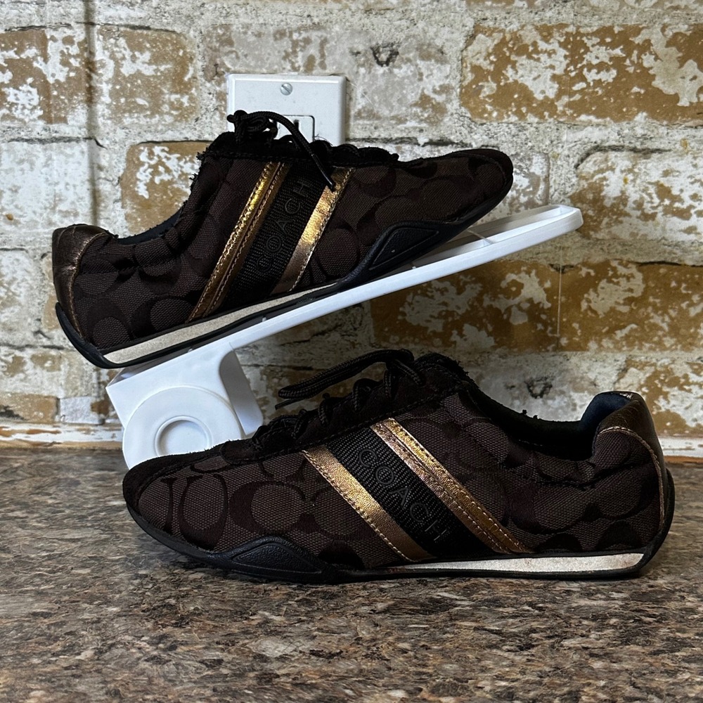 Coach Jayme Sneakers Womens 5.5 Brown Bronze Good Signature Monogram Q582